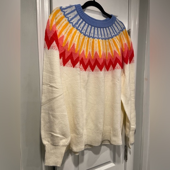 NWT French Connection Colorful Cream Fair Isle Knit Sweater Crew Neck Size XL - Picture 3 of 11